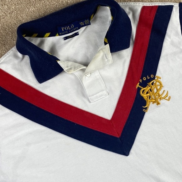 Polo Ralph Lauren XXL Custom Fit White Red Blue Embroidered Polo Shirt - Picture 1 of 8
